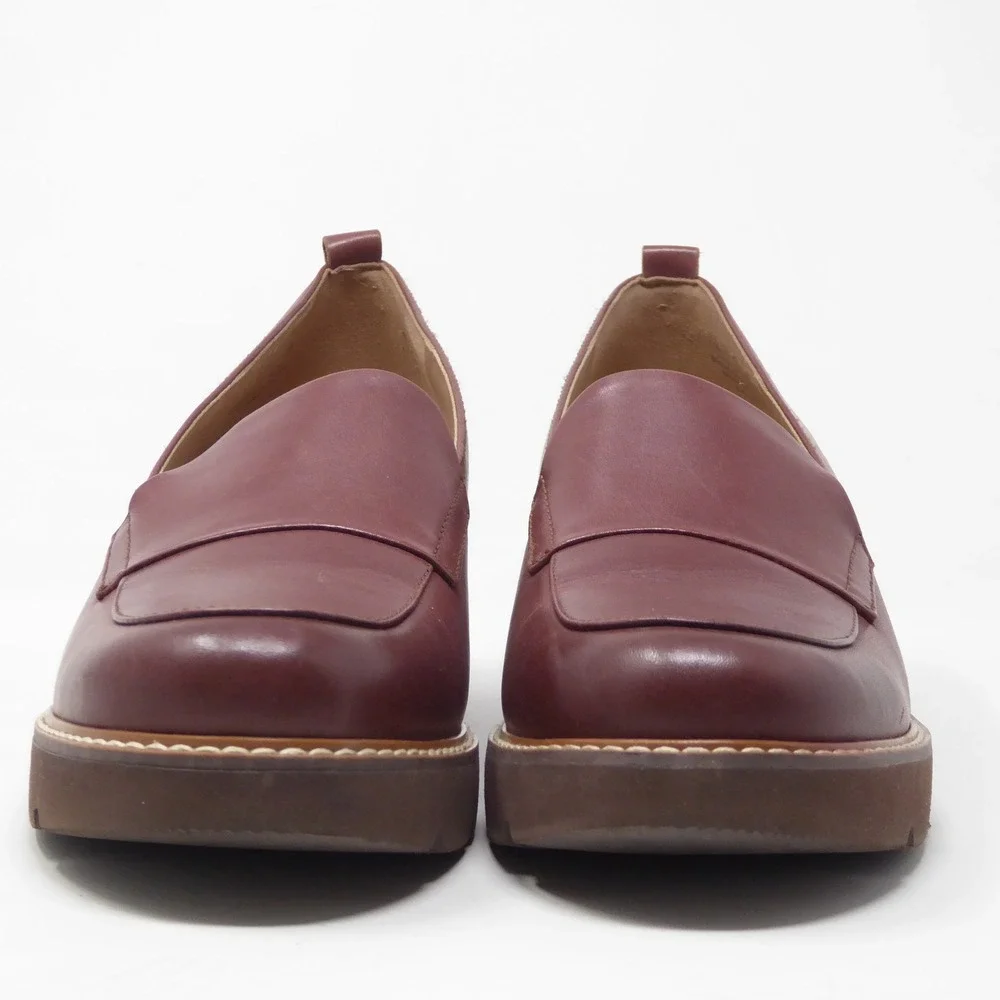 Naturalizer Women Loafers Burgundy Darry Leather Platform Lug Sole 8.5M